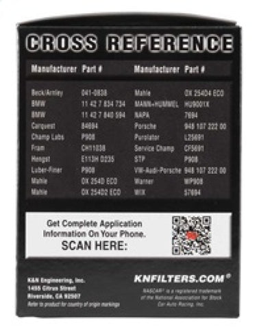 K&N Oil Filter for 06-11 BMW M5/M6 / 08-15 Porsche Cayenne 4.8L / 10-15 911 3.4L/3.8L - PS-7032