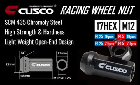Cusco Universal Wheel Lug Nut Set M12 x P1.5mm - Black (16pcs) - 00B 738 1516B