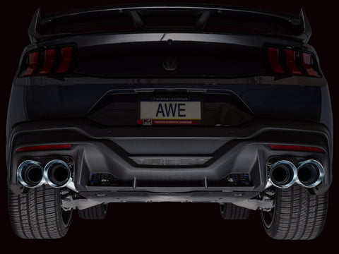 AWE 2024 Ford Mustang Dark Horse S650 RWD Track Edition Cat-Back Exhaust w/ Quad Chrome Silver Tips - 3020-42375