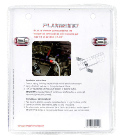 Spectre Stainless Steel Flex Fuel Line 3/8in. ID - 3ft. w/Clamps Red/Blue - 29490