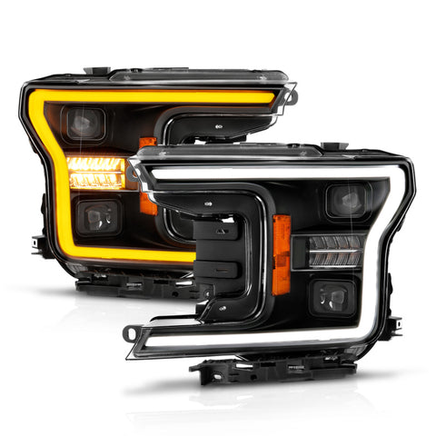 ANZO 18-20 Ford F-150 (w/o Fctry LED) Full LED Proj Headlights w/Light Bar Swtchbk Seq. Black w/Init - 111570