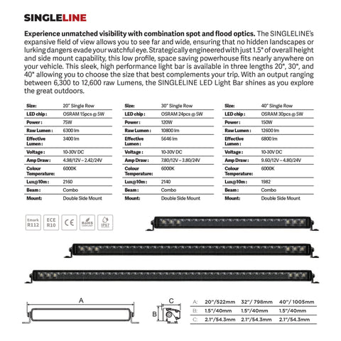 Go Rhino Xplor Blackout Series Sgl Row LED Light Bar (Surface/Threaded Stud Mount) 20.5in. - Blk - 751052001CSS