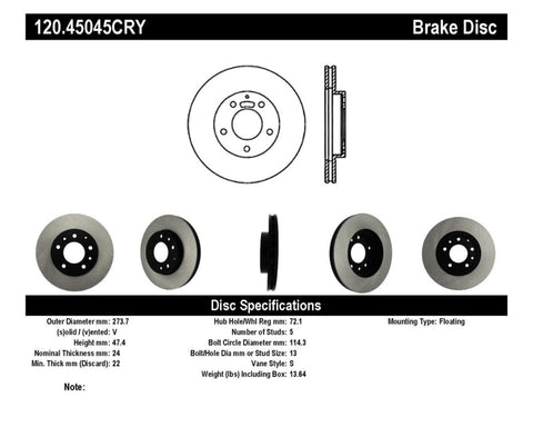 Centric Mazda Premium Brake CryoStop Rotor - 120.45045CRY