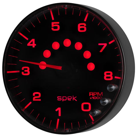 Autometer Spek-Pro Gauge Tachometer 5in 8K Rpm W/Shift Light & Peak Mem Black/Black - P238328