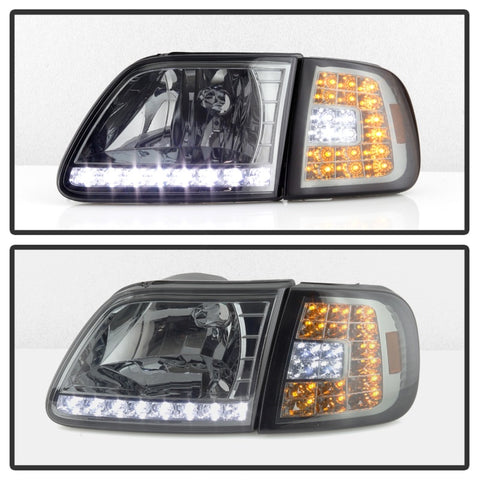 xTune Ford F150 97-03 Crystal Headlights w/ Clear LED Corners Smoke HD-ON-FF15097-LED-SET-SM - 5014801