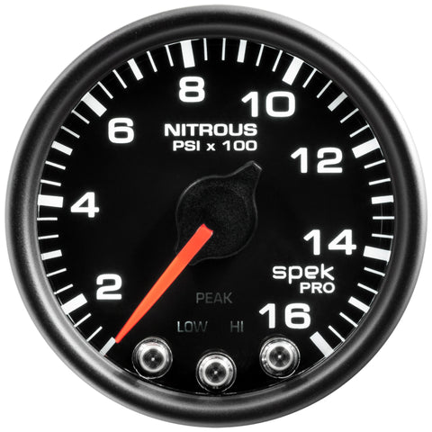Autometer Spek-Pro Gauge Nitrous Press 2 1/16in 1600psi Stepper Motor W/Peak & Warn Blk/Blk - P32032