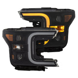 ANZO 18-19 Ford F-150 LED Projector Headlights w/ Plank Style Switchback Black w/ Amber - 111400