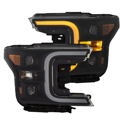 ANZO 18-19 Ford F-150 LED Projector Headlights w/ Plank Style Switchback Black w/ Amber - 111400