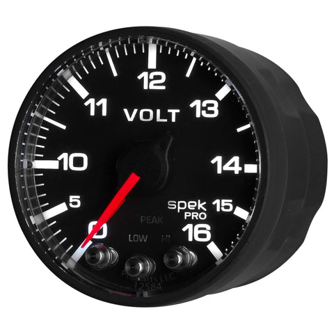 AutoMeter Gauge Voltmeter 2-1/16in. 16V Stepper Motor W/Peak & Warn Blk/Blk Spek-Pro - P344328