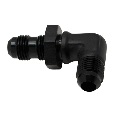 DeatschWerks 6AN Male Flare to 6AN Male Flare Bulkhead Adapter 90-Degree - Anodized Matte Black - 6-02-0710-B