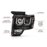 ANZO 2009-2014 Ford F-150 Projector Headlights w/ U-Bar Black Amber (HID TYPE) (WITHOUT HID KIT) - 111351