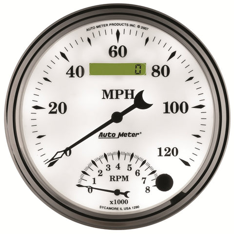 AutoMeter Gauge Tach/Speedo 5in. 120MPH & 8K RPM Elec. Program Old Tyme White II - 1290