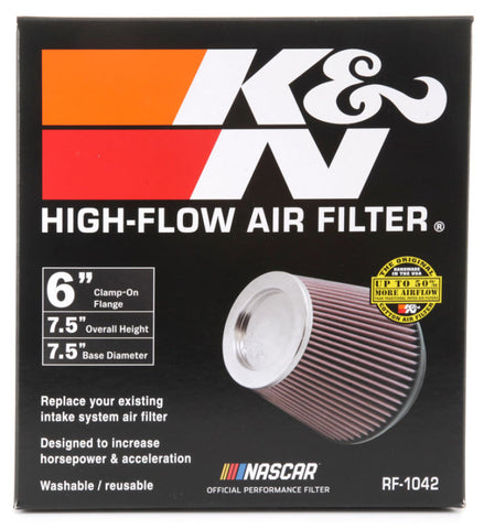 K&N Round Tapered Universal Air Filter 6in Flange ID x 7.5in Base OD x 5in Top OD x 6.5in Height - RF-1042