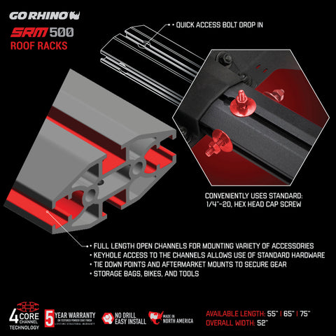 Go Rhino SRM500 Dual Rail Kit (For 55in. Long Rack) - Tex. Blk (Rails ONLY - Req. Platform) - 5935051T