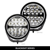 Go Rhino Xplor Blackout Series Round LED Spot Light Beam w/DRL (Surface/Thread Stud Mnt) 7in. - Blk - 750800711SRS