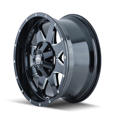 Mayhem 8040 Tank 17x9 / 5x127 BP / -12mm Offset / 87mm Hub Black w/ Milled Spokes Wheel - 8040-7952B