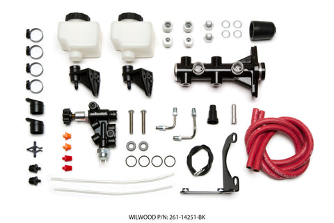 Wilwood Tandem Remote M/C Kit w L/H Bracket & Prop Valve - 1in Bore Black - 261-14251-BK