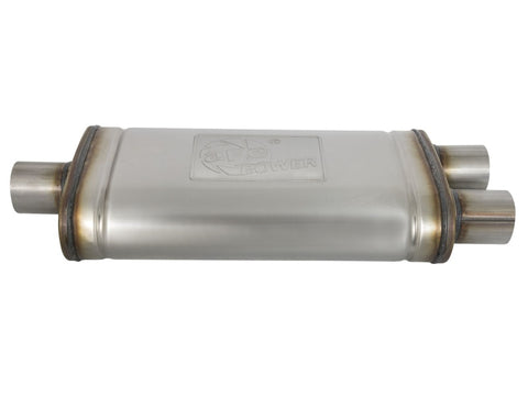 aFe MACHForce XP SS Muffler 2.5in Center Inlet / 2.5in Dual Outlets 18in L x 9in W x 4in H Body - 49M00009