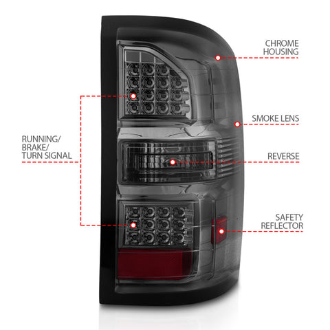 ANZO 2014-2018 GMC Sierra LED Tail Lights Black Housing Smoke Lens - 311398