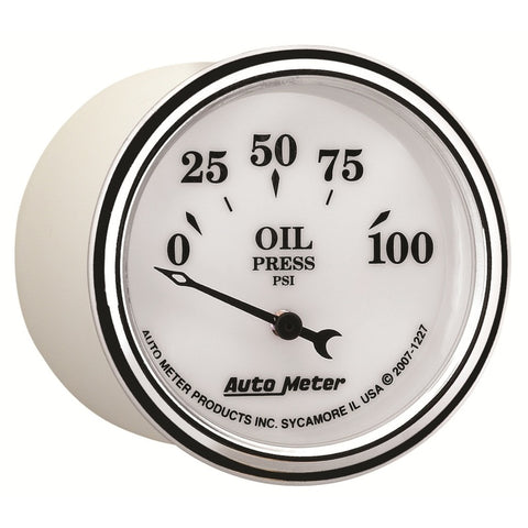 AutoMeter Gauge Oil Press 2-1/16in. 100PSI Elec Old Tyme White II - 1227