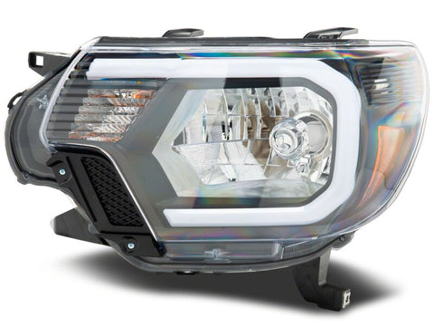 Raxiom 12-15 Toyota Tacoma Axial Series Headlights/Seq LED Bar- Black- Clear Lens - TT21848