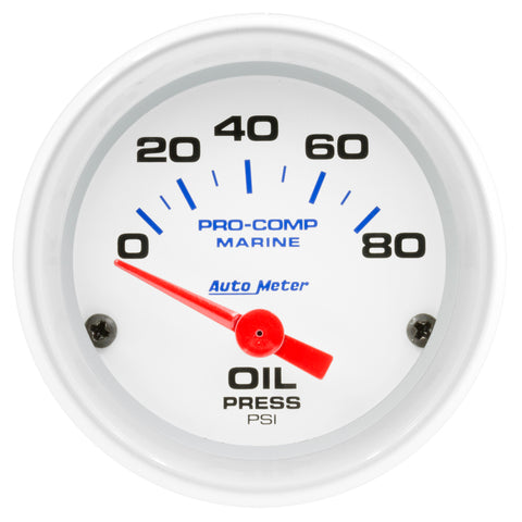 Autometer Marine White 2-1/16in 80PSI Electric Oil Pressure Gauge - 200744