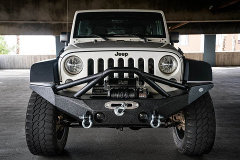 DV8 Offroad 07-18 Jeep Wrangler JK/JL FS-10 Full Length Steel Front Bumper w/ Skid Plate - FBSHTB-10
