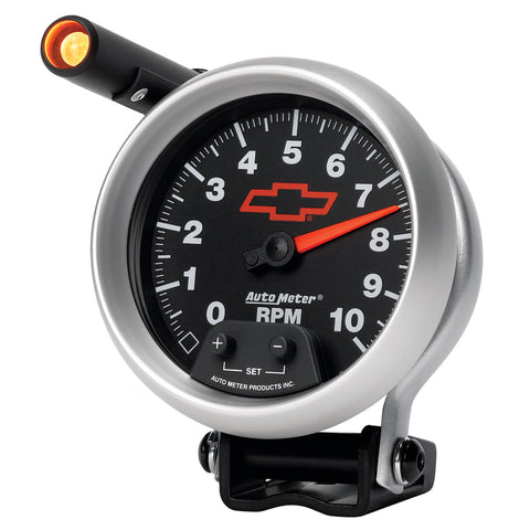 Autometer GM Red Bowtie Black 3-3/4in 0-10000 RPM Pedestal Mount Tachometer Quick-Lite - 3690-00406