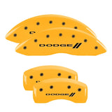 MGP 4 Caliper Covers Engraved Front & Rear With stripes/Dodge Yellow finish black ch - 12192SDD3YL
