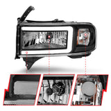 ANZO 94-02 Dodge RAM Crystal Headlight - w/ Light Bar Black Housing - 111554