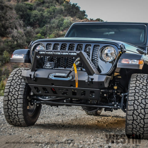 Westin 18-19 Jeep Wrangler JL Stubby Front Bumper - Textured Black - 59-80085