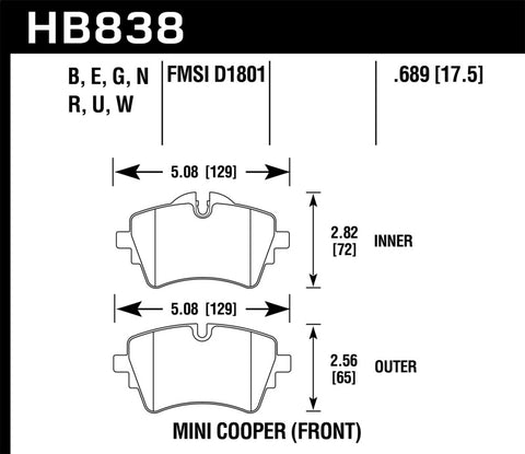 Hawk 14-17 Mini Cooper S DTC-60 Race Front Brake Pads - HB838G.689