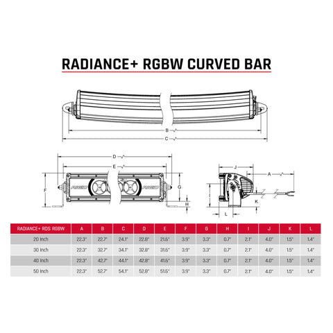 Rigid Industries Radiance+ Curved 20in. RGBW Light Bar - 320053
