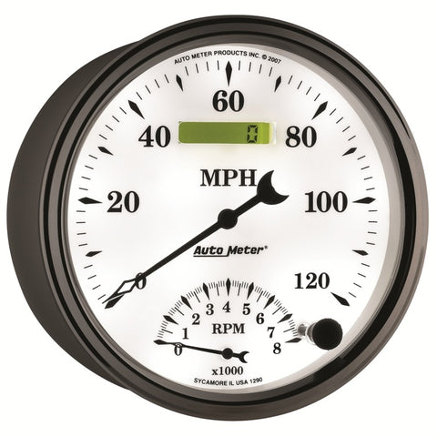 AutoMeter Gauge Tach/Speedo 5in. 120MPH & 8K RPM Elec. Program Old Tyme White II - 1290