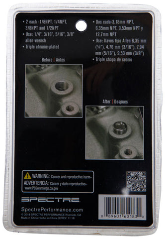 Spectre Pipe Plug Kit - Includes (2) 1/8in. / (2) 1/4in. / (2) 3/8in. / (2) 1/2in. Plugs - Chrome - 60183