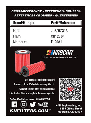 K&N Oil Filter OIL FILTER; AUTOMOTIVE - HP-7043