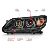 ANZO 2013-2015 Honda Accord (4dr ONLY) Projector Headlights w/ U-Bar Black - 121492