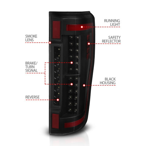 ANZO 2017+ Ford F-250 LED Taillights - Black/Smoke - 311288