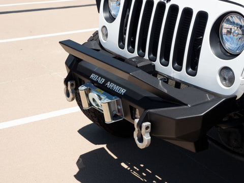 Road Armor 07-18 Jeep Wrangler JK Stealth Front Winch Bumper w/Bar Guard Mid Width - Tex Blk - 5072F3B