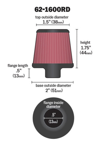 K&N 2in Base OD x .375in Flange ID x 1.75in H Rubber Base Crankcase Vent Filter - 62-1600RD