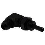 DeatschWerks 8AN Male Flare to 5/16in Male Barb Bulkhead Adapter 90-Degree - Anodized Matte Black - 6-02-0713-B