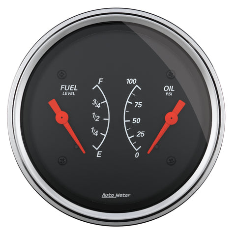 AutoMeter Gauge Dual Fuel & Oilp 3-3/8in. 240 Ohm(e) to 33 Ohm(f) & 100PSI Elec Designer Black - 1413