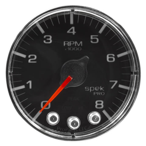 Autometer Spek-Pro Gauge Tach 2 1/16in 8K Rpm W/ Shift Light & Peak Mem Blk/Chrm - P334318