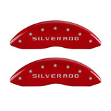 MGP Front set 2 Caliper Covers Engraved Front Silverado Red finish silver ch - 14238FSILRD
