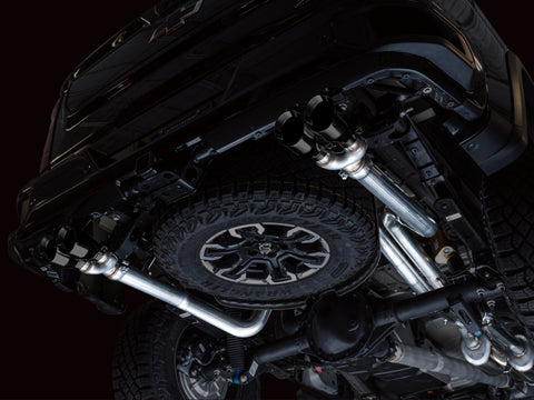 AWE Tuning 22-23 GMC Sierra 1500 AT4X 6.2L 0FG Catback Split Dual (Flat Bumper) - Diamond Black Tips - 3015-43284