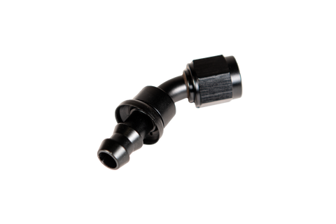 Fleece Performance Universal -8AN 45Deg to Hose Barb - Black - FPE-PL-45-08