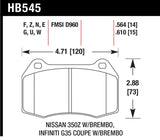 Hawk 03-04 Infiniti G35 / 04-09 Nissan 350z w/ Brembo Brakes DTC-70 Race Front Brake Pads - HB545U.564