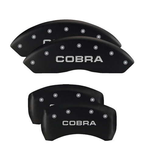 MGP 4 Caliper Covers Engraved Front Mustang Engraved Rear Bar & Pony Black finish silver ch - 10198SMBPBK