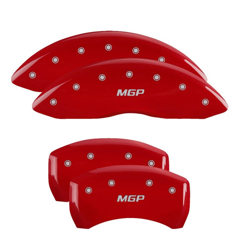 MGP Front set 2 Caliper Covers Engraved Front With out stripes/Dodge Red finish silver ch - 12002FDD4RD