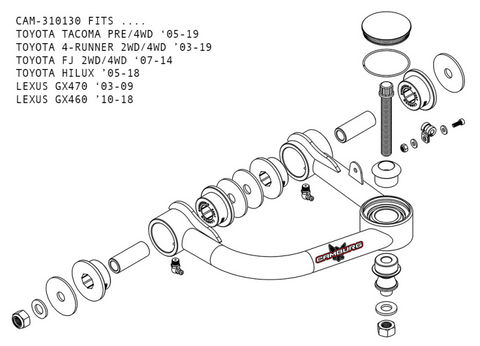 Camburg Toyota Tacoma Pre/4WD 05-23 / 4-Runner 03-23 / FJ 07-14 1.25in Uniball Upper Arms w/ covers - CAM-310130
